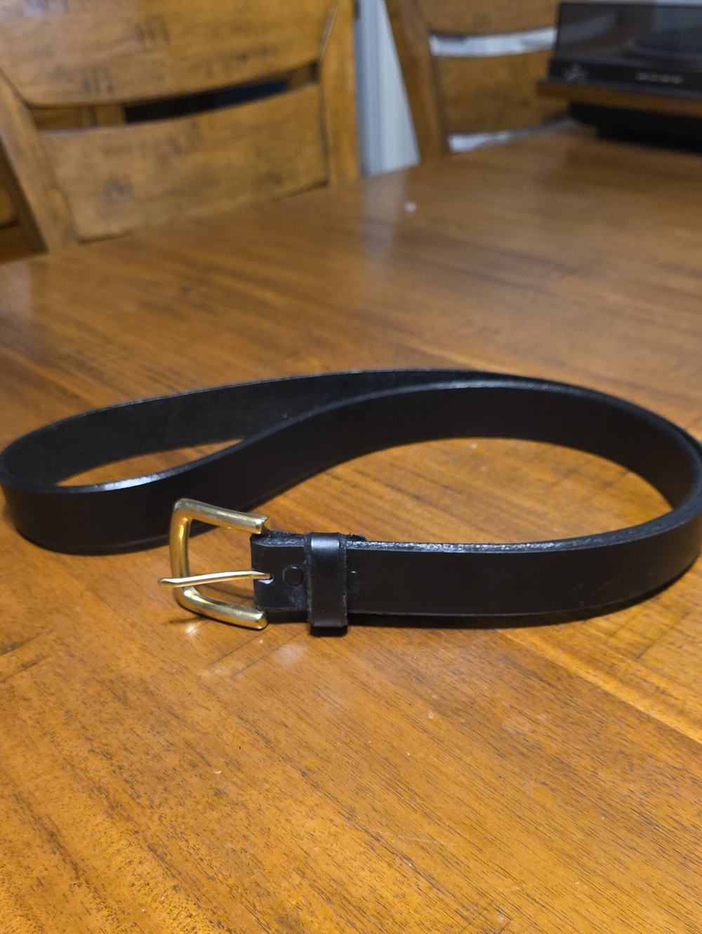 Classic Black Leather Men's Belt with Gold Buckle